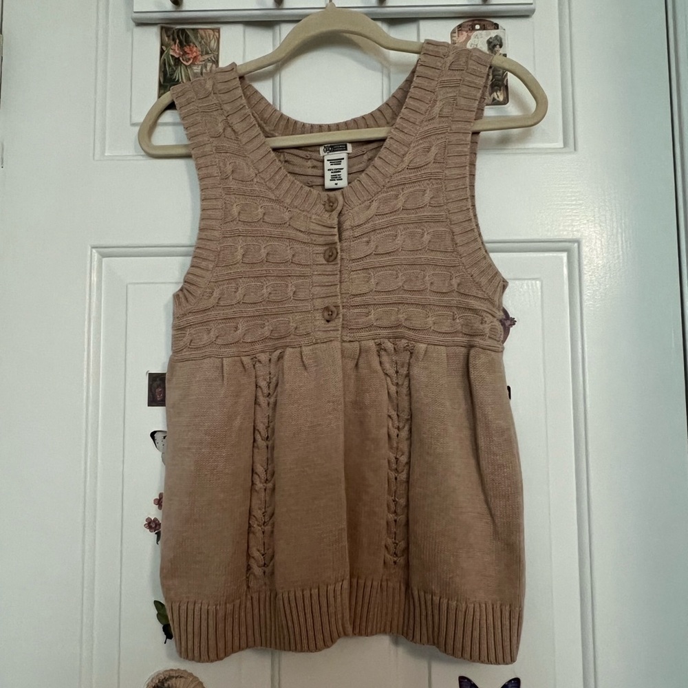 Tan Knit Babydoll Botton Sweater Vest | Dark Academia Cottagecore